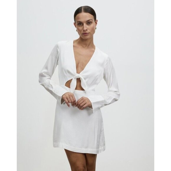 NWT! LOVER Moda Tie Front Mini Dress White Size 6 - Picture 2 of 14